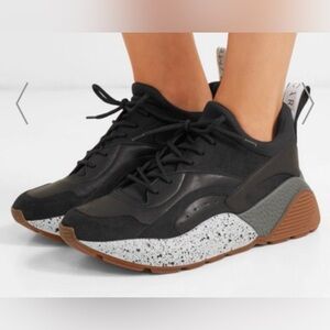Stella McCartney Black Faux Leather and Suede Eclypse Sneakers Size 37